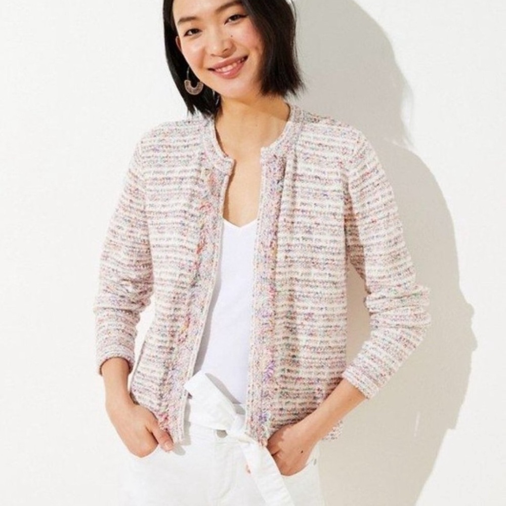 LOFT Rainbow Fringe Sweater Jacket